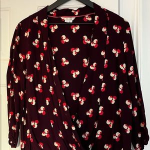 Boden top, burgundy, pink and ivory.
